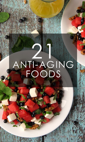 Eating certain foods will improve the look and feel your skin, boost your energy and even fight off disease. Add these 21 options to your diet, and experience their multiple health and anti-aging benefits.