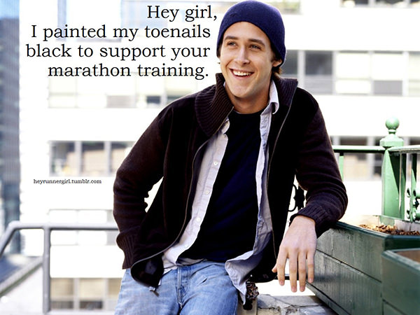A Collection of the Best Ryan Gosling Running Memes #1: Hey girl, I painted my toenails black to support your marathon training.