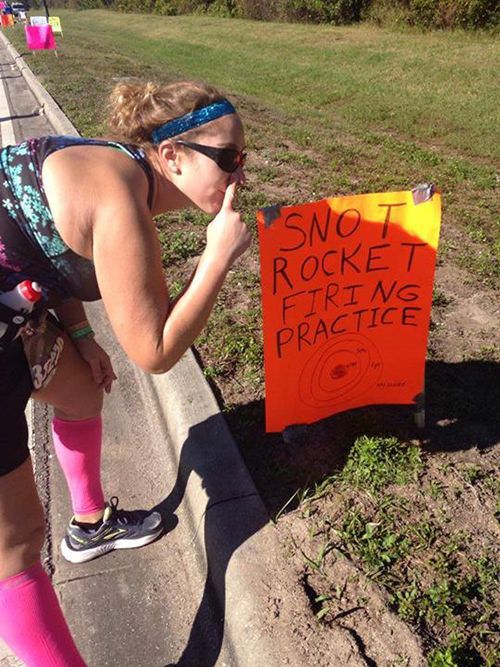 Best Running Pitstops At A Road Race #6: Snot Rocket Firing Practice.