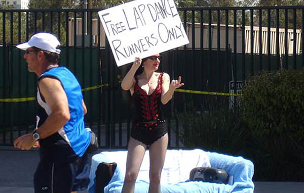 Best Running Pitstops At A Road Race #8: Free Lap Dance. Runners only.