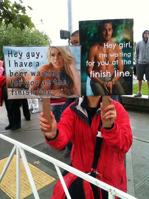 Best Running Signs Pertaining To Booze #13: Hey guy, I have a beer waiting for you at the finish line.