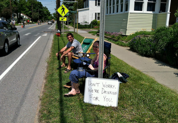 Best Running Signs Pertaining To Booze #14: Don't worry. We're drinking for you.