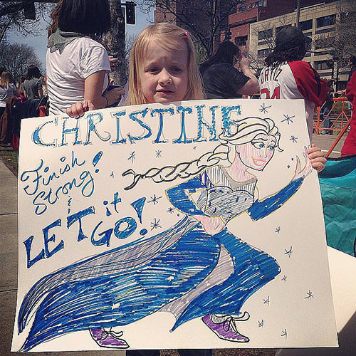 Kid Running Signs At A Race #3: Finish strong. Let it go.