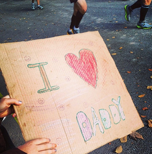 Kid Running Signs At A Race #1:I love Daddy.