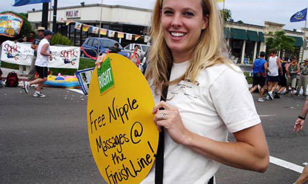Sexy Running Signs At A Road Race #2: Free Nipple Massages at the Finish Line.