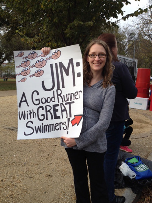 Sexy Running Signs At A Road Race #20: Jim: A good runner with great swimmers.