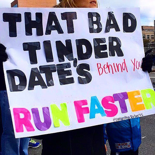 Spectator Placards That Will Get You Running Faster #11: Naked cheerleaders just ahead.