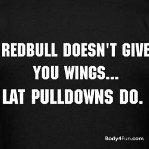 Runner Things #1372: Redbull doesn't give you wings. Lat pull downs do. - fb,fitness-humor