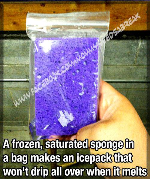 Runner Things #1404: A frozen, saturated sponge in a bag makes an icepack that won't drip all over when it melts.