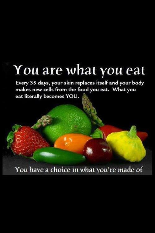 Runner Things #1778: You are what you eat. Every 35 days, your skin replaces itself and your body makes new cells from the food you eat. What you eat literally becomes you. You have a choice in what you're made of.