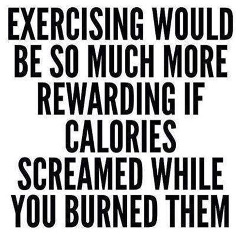 Fitness Humor #1: Exercising would be so much more rewarding if calories screamed while you burned them. - fb,fitness-humor