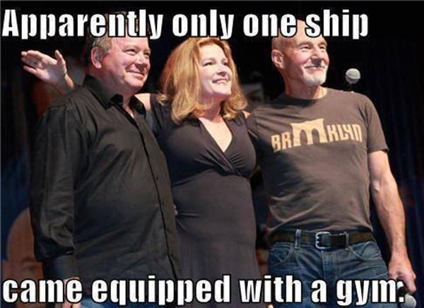 Fitness Humor #81: Apparently only one ship came equipped with a gym. - Star Trek Humor