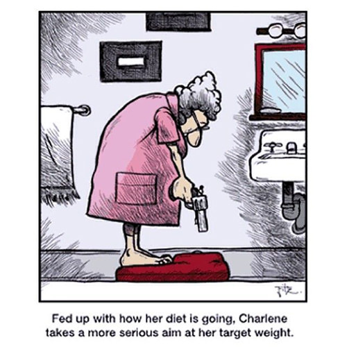 Fitness Humor #87: Fed up with how her diet is going, Charlene takes a more serious aim at her target weight. - fb,fitness-humor