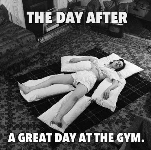 Fitness Humor #101: The day after a great day at the gym. - post workout, funny