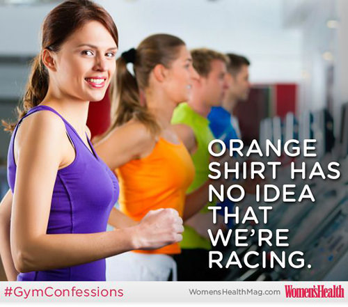 Fitness Humor #106: Orange shirt has no idea that we're racing. - fb,fitness-humor,treadmill
