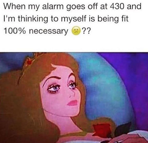 Fitness Humor #161: When my alarm goes off at 430 and I'm thinking to myself, is being fit 100% necessary? - fb,fitness-humor