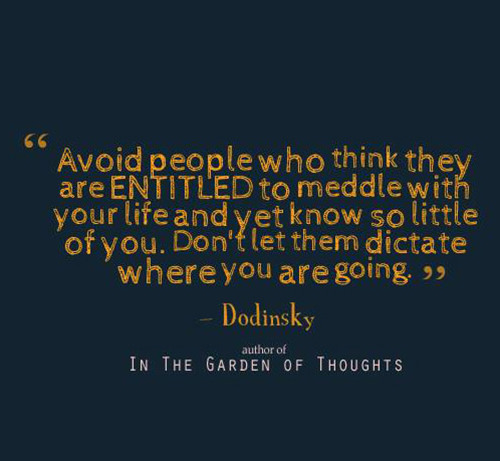 Fitness Matters #72: Avoid people who think they are entitled to meddle with your life and yet know so little of you. Don't let them dictate where you are going. - Dodinsky
