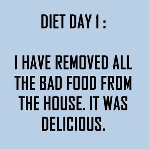 Food Humor #36: Diet Day 1. I have removed all the bad food from the house. It was delicious. - fb,food-humor