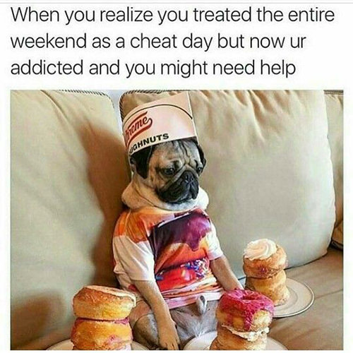 Food Humor #67: When you realize you treated the entire weekend as a cheat day but you you are addicted and might need help.