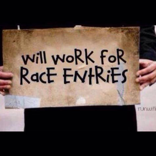 Running Humor #14: Will work for race entries.