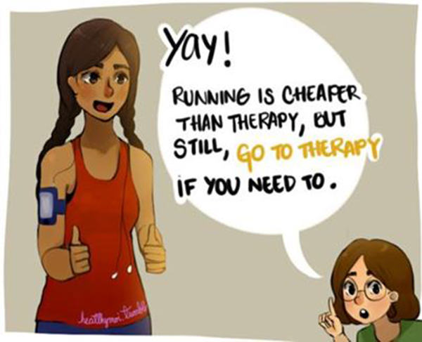 Running Humor #84: Yay. Running is cheaper than therapy, but still, go to therapy if you need to. - fb,running-humor