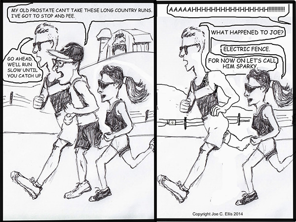 Running Humor #137: Runner Peeing on Electric Fence Comic Strip