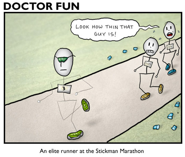 Running Humor #139: An elite runner at the Stickman Marathon
