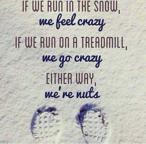 Running Matters #49: If we run in the snow, we feel crazy. If we run on a treadmill we go crazy. Either way, we're nuts.