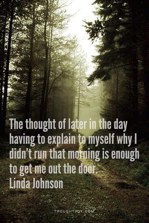 Running Matters #111: The thought of later in the day having to explain to myself why I didn't run that morning is enough to get me out the door. - Linda Johnson