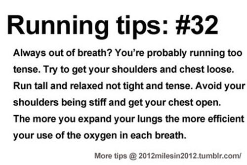 Running Matters #184: Running tip: Always out of breath? You're probably running too tense. Try to get your shoulders and chest loose. Run tall and relaxed not tight and tense. Avoid your shoulders being stiff and get your chest open. The more you expand your lungs the more efficient your use of the oxygen in each breath.